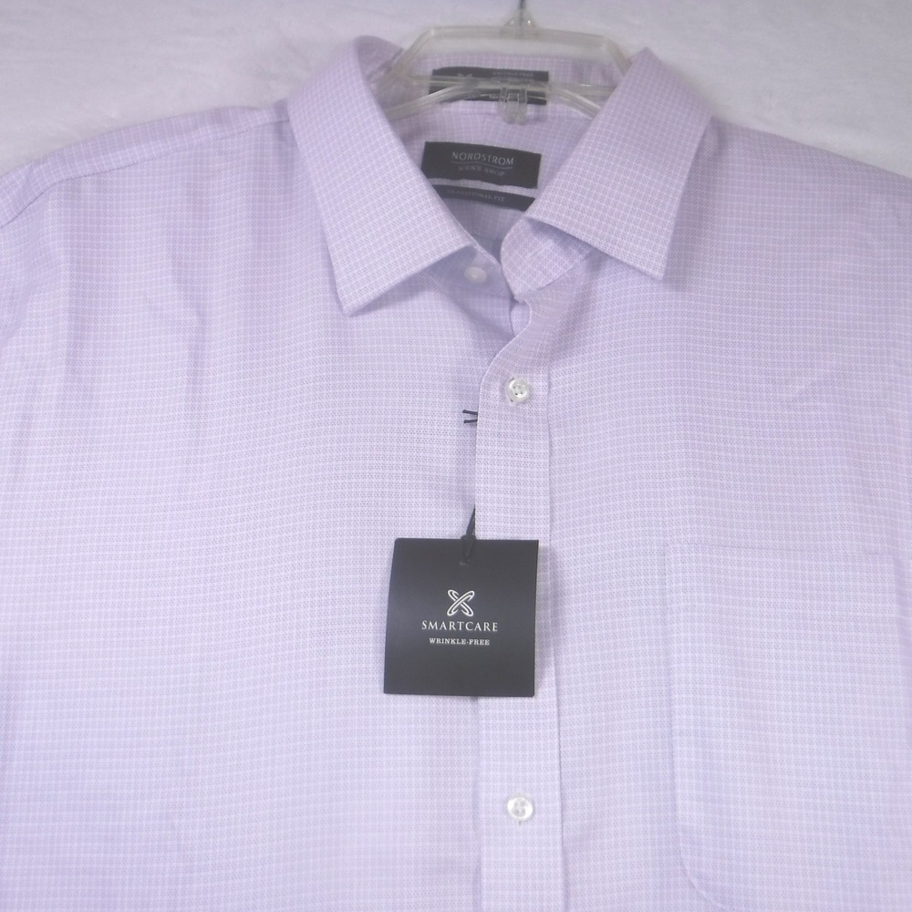 Nordstrom Mens Shop Smartcare Dress Shirt Purple Traditional Fit 17.5 33 NEW